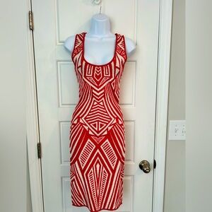 Gianni Bini Red and White Bodycon Midi Dress